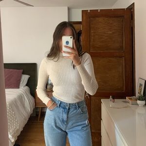 NEVER WORN H&M OATMEAL RIB KNIT MOCK NECK SWEATER size S
